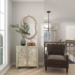 Kirklands Home Entryway Furniture|Wood Carved Scroll Mirrored Cabinet Gold