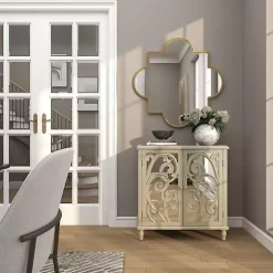 Kirklands Home Entryway Furniture|Wood Carved Scroll Mirrored Cabinet Gold