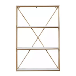Kirklands Home Shelves|Gold X-Frame Daisy White Wood Wall Shelf