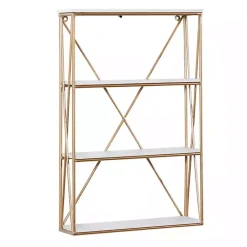 Kirklands Home Shelves|Gold X-Frame Daisy White Wood Wall Shelf