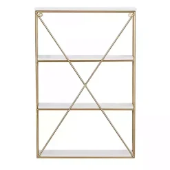Kirklands Home Shelves|Gold X-Frame Daisy White Wood Wall Shelf