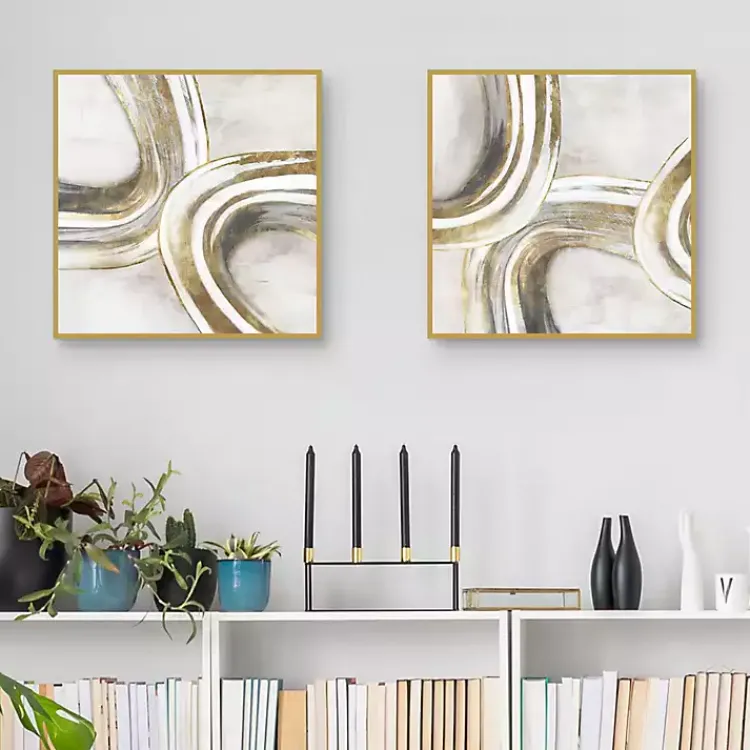 Kirklands Home Canvas Art|Golden Contours Framed Canvas Art Prints, Set of 2