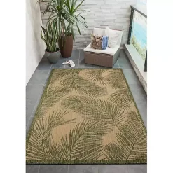 Kirklands Home Outdoor Rugs|Golden Green Palm Leaves Outdoor Area Rug, 4x7