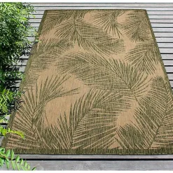 Kirklands Home Outdoor Rugs|Golden Green Palm Leaves Outdoor Area Rug, 7x9