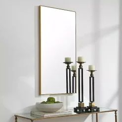 Kirklands Home Framed Mirrors|Golden Simple Rectangular Frame Wall Mirror