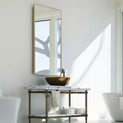 Kirklands Home Framed Mirrors|Golden Simple Rectangular Frame Wall Mirror
