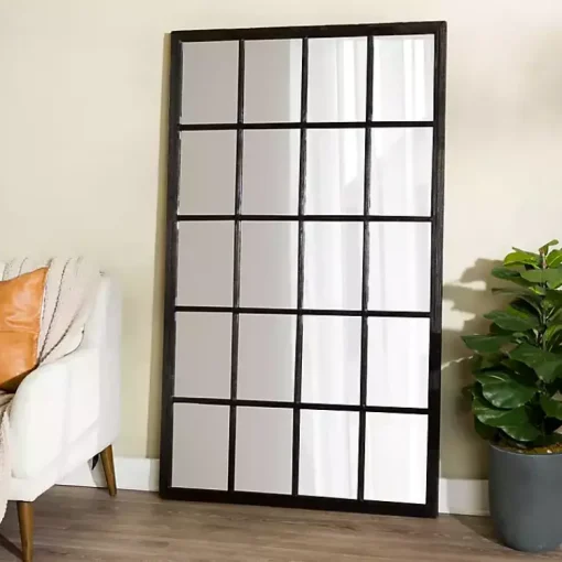 Kirklands Home Full Length & Floor Mirrors|Grande Black Window Pane Leaner Mirror
