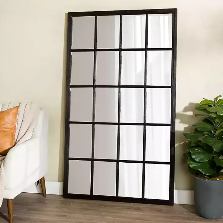 Kirklands Home Full Length & Floor Mirrors|Grande Black Window Pane Leaner Mirror