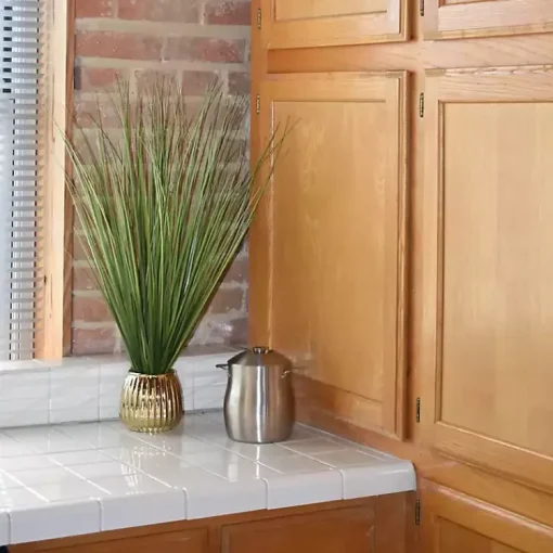 Discount Grass Arrangement in Gold Ribbed Pot Arrangements & Greenery