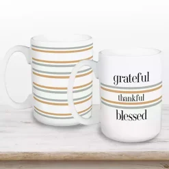 Discount Grateful, Thankful, Blessed Striped Mugs, Set of 2 Fall