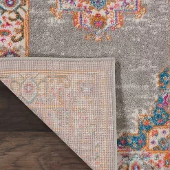 Kirklands Home Area Rugs|Gray & Pink Central Motif Botanical Runner
