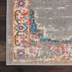 Kirklands Home Area Rugs|Gray & Pink Central Motif Botanical Area Rug, 9x12