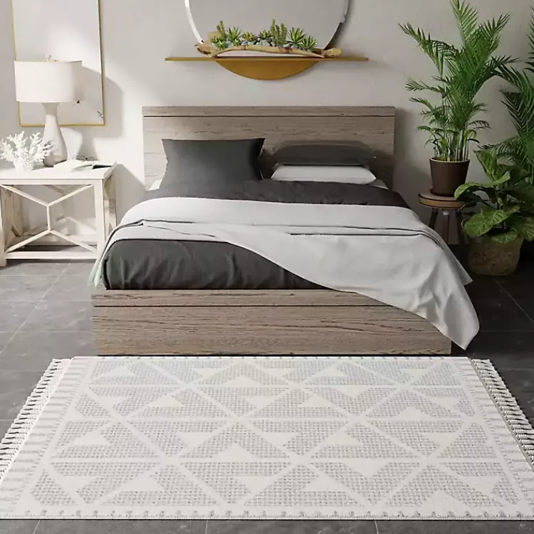 Kirklands Home Area Rugs|& White Geometric Shag Area Rug, 8x10 Gray