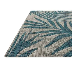 Kirklands Home Outdoor Rugs|Gray and Aqua Palm Leaves Outdoor Area Rug, 7x10