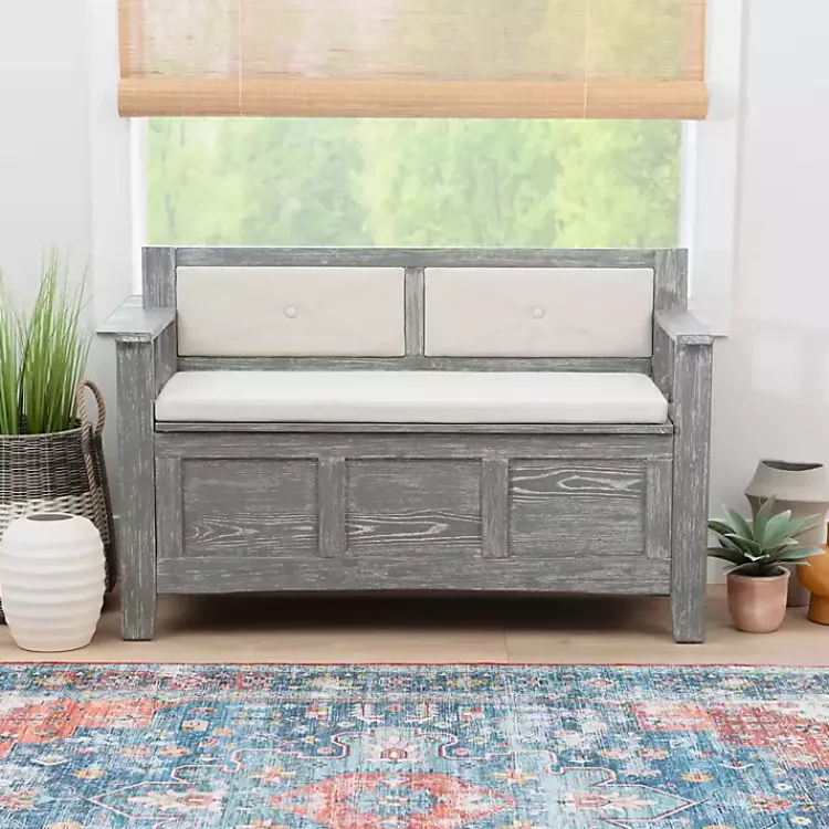 Kirklands Home Benches & Ottomans|Gray and Beige Carlton Storage Bench