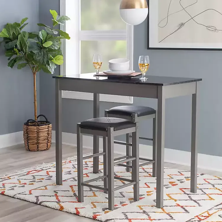 Kirklands Home Dining Sets|Gray and Black 3-pc. Stool and Table Set