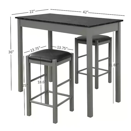 Kirklands Home Dining Sets|Gray and Black 3-pc. Stool and Table Set