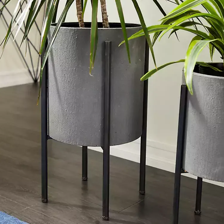 Kirklands Home Planters|and Black Solid Iron Plant Stands, Set of 2 Gray