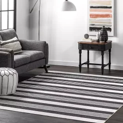 Kirklands Home Area Rugs|Gray and Black Striped Washable Area Rug, 5x8