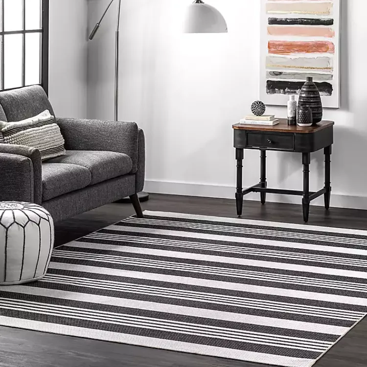 Kirklands Home Area Rugs|Gray and Black Striped Washable Area Rug, 5x8