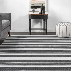 Kirklands Home Area Rugs|Gray and Black Striped Washable Area Rug, 5x8