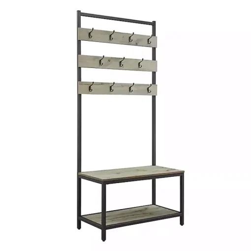 Kirklands Home Entryway Furniture|and Black Wood Bench Hall Tree Gray