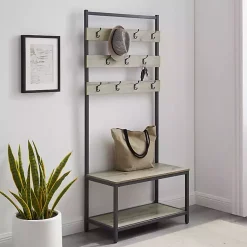 Kirklands Home Entryway Furniture|and Black Wood Bench Hall Tree Gray