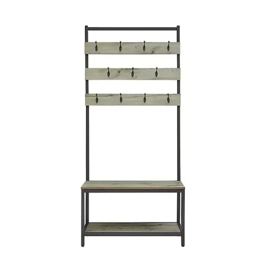 Kirklands Home Entryway Furniture|and Black Wood Bench Hall Tree Gray