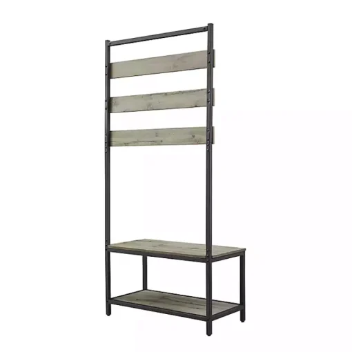 Kirklands Home Entryway Furniture|and Black Wood Bench Hall Tree Gray