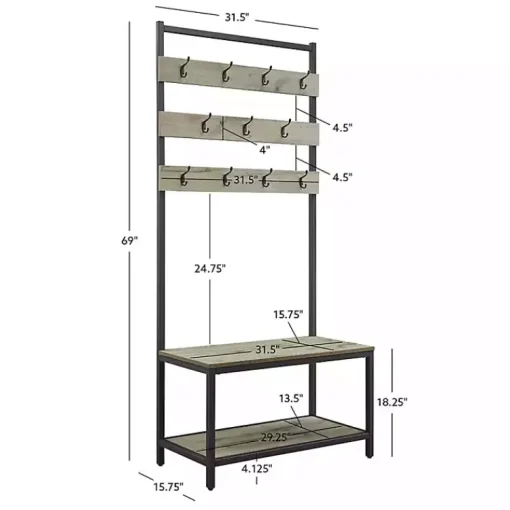 Kirklands Home Entryway Furniture|and Black Wood Bench Hall Tree Gray
