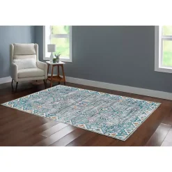 Kirklands Home Area Rugs|Gray and Blue Barron Washable Area Rug, 5x7