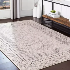 Kirklands Home Area Rugs|Gray and Cream Border Harrah Area Rug, 5x7