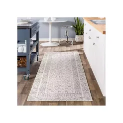 Kirklands Home Area Rugs|Gray and Cream Border Harrah Runner