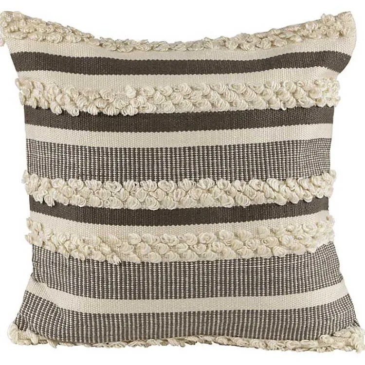 Kirklands Home Outdoor Cushions & Pillows|Gray and Cream Striped Indoor/Outdoor Pillow