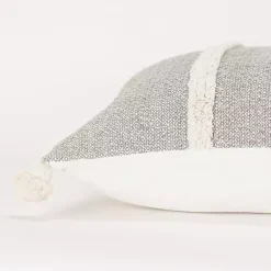 Hot Gray and Ivory Artisanal Striped Lumbar Pillow Pillows