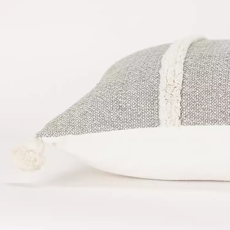 Hot Gray and Ivory Artisanal Striped Lumbar Pillow Pillows