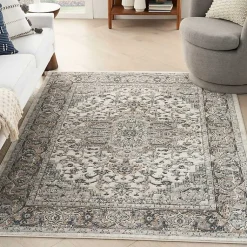 Kirklands Home Area Rugs|and Ivory Nadia Medallion Area Rug, 5x7 Gray