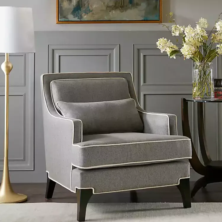 Kirklands Home Accent Chairs|and Ivory Trim Upholstered Armchair Gray