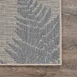 Kirklands Home Outdoor Rugs|Gray and Navy Falling Ferns Outdoor Area Rug, 5x7
