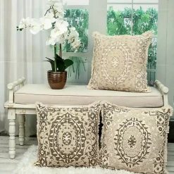 Online Gray and Tan Medallion Fringe Pillow Pillows