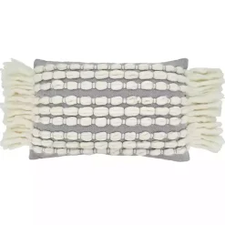 Discount Gray and White Chunky Fringe Lumbar Pillow Pillows