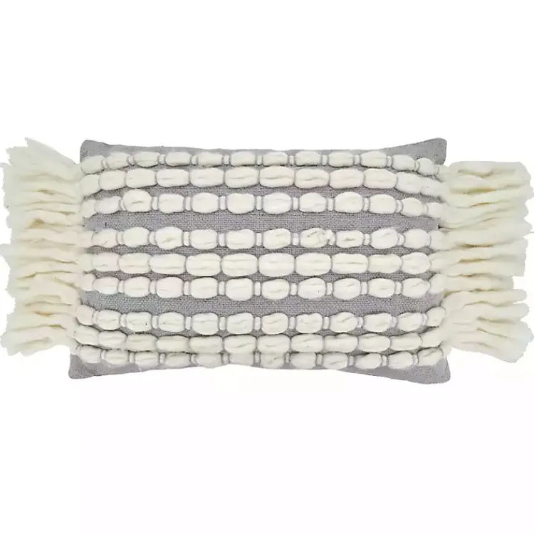 Discount Gray and White Chunky Fringe Lumbar Pillow Pillows