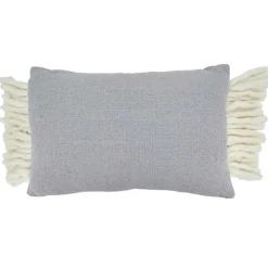 Discount Gray and White Chunky Fringe Lumbar Pillow Pillows