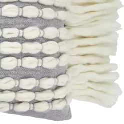 Discount Gray and White Chunky Fringe Lumbar Pillow Pillows