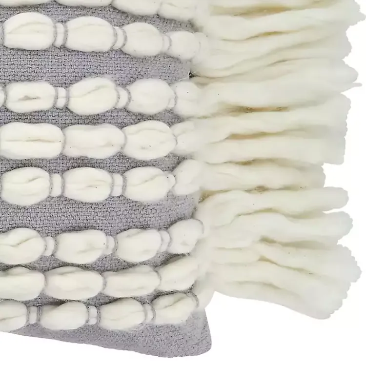 Discount Gray and White Chunky Fringe Lumbar Pillow Pillows