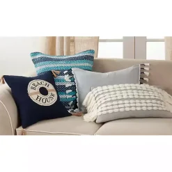 Discount Gray and White Chunky Fringe Lumbar Pillow Pillows