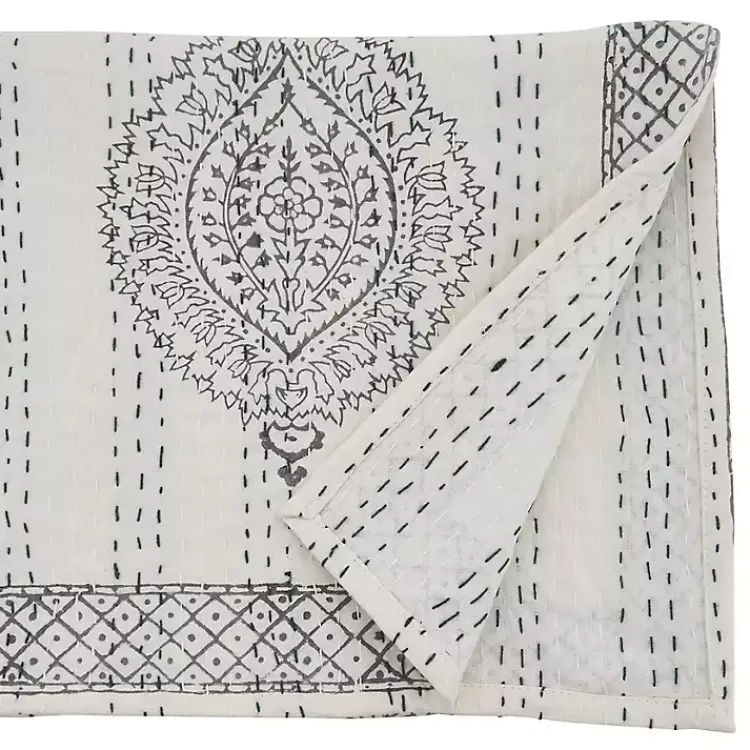 Kirklands Home Table Linens|Gray and White Kantha Stitch Table Runner