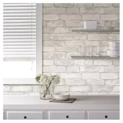 Kirklands Home Wall Murals & Wallpaper|Gray and White Rustic Brick Peel & Stick Wallpaper