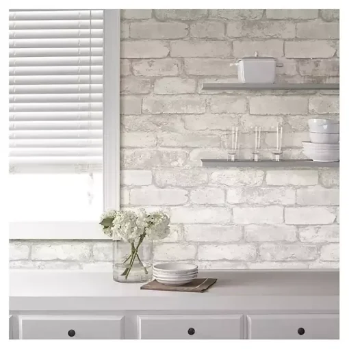 Kirklands Home Wall Murals & Wallpaper|Gray and White Rustic Brick Peel & Stick Wallpaper
