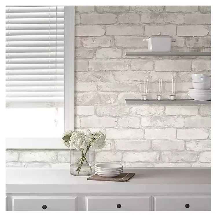 Kirklands Home Wall Murals & Wallpaper|Gray and White Rustic Brick Peel & Stick Wallpaper